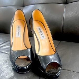 Jimmy Choo size 37 black platform peep-toe high heel shoes